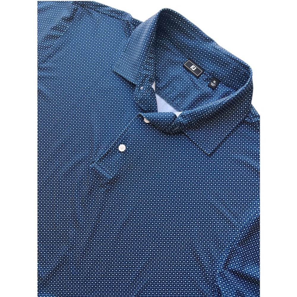 FootJoy Golf Polo Men XL Navy Blue Geometric Performance Short Sleeve Stretch
